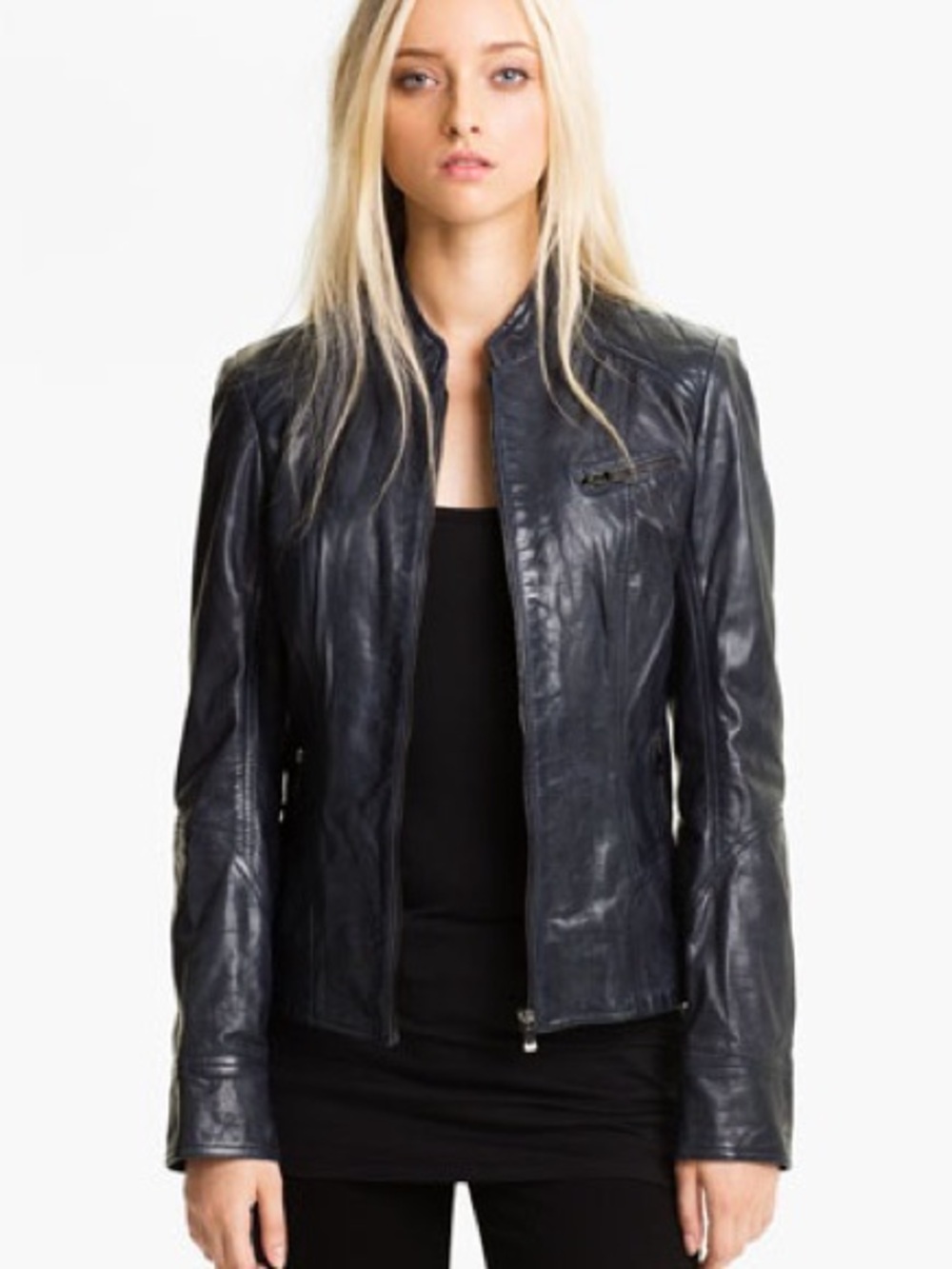 Bod & Christensen Women's Black Leather Moto Biker Jacket Zip Front Size XL